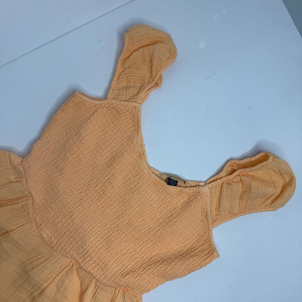 American Eagle Peach Cotton Gauze Smocked Mini Dress Ruffle Cap Sleeve Small NWT